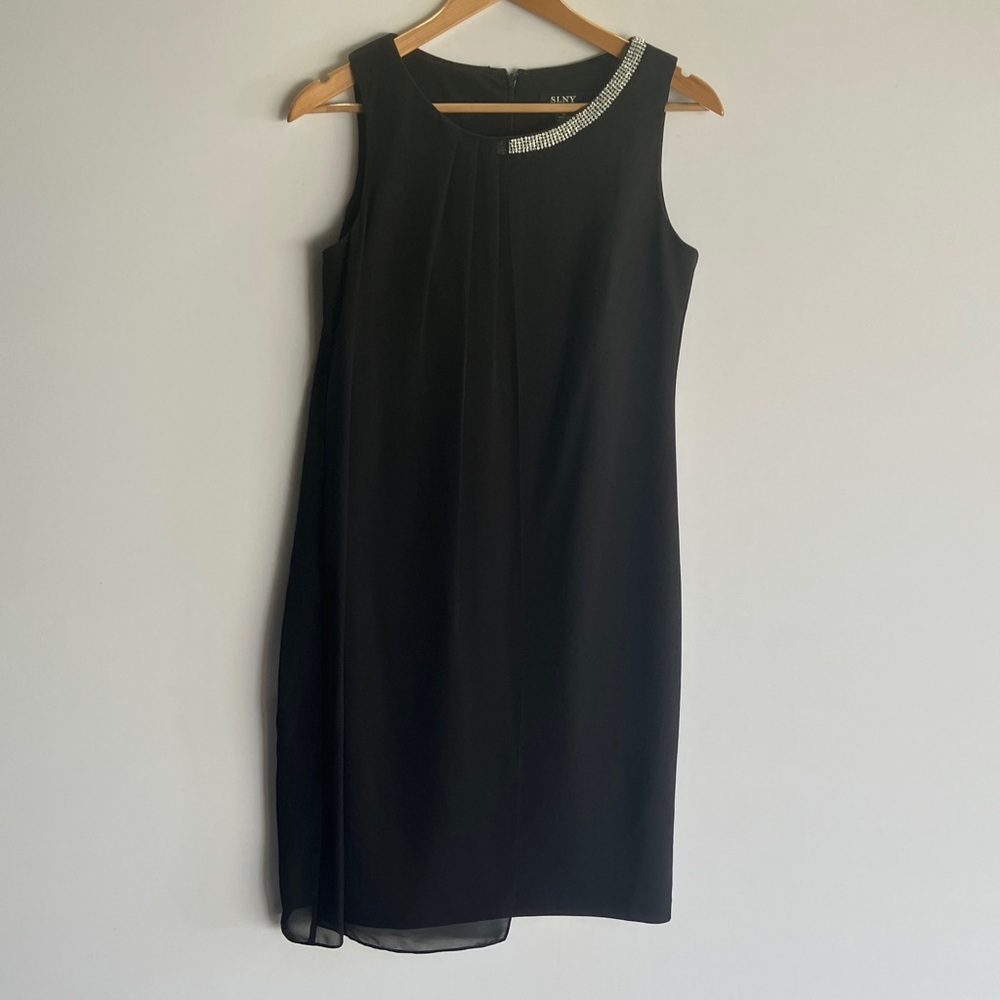 SLNY Black Mini Dress with Silver Accent